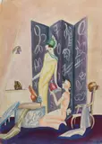 Lady with her Maid by Dorte Clara Dodo Burgner, watercolour on card, sold May 2021