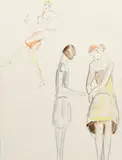 Lady with her Maid by Dorte Clara Dodo Burgner, pencil and wash on paper, sold May 2021