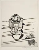 Cacti drypoint etching on paper by William Staite Murray, etching on paper, sold May 2021