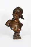 Fille De Boheme a large patinated bronze bust by Emmanuel Villanis, bronze, sold May 2021