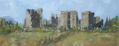 Raglan Castle by Michael Clark, Oil on card, sold May 2021