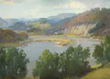 View of the cliffs along the River Wye Signed J by Joseph Edward Hennah, Oil on canvas, sold May 2021