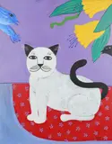 Seated white cat Signed and dated Tellosa/ '91 by Jesus Tellosa, Oil on canvasboard, sold May 2021