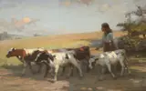 A girl driving cattle Signed WPratt by William Pratt, Oil on canvas, sold May 2021
