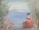 Capriccio: Spring and Sea Oil by Charles Conder Neac, Oil on panel, sold May 2021