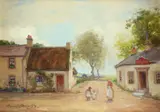 A mother and her children in a village by Alexander Brownlie Docharty, Oil on canvas, sold May 2021