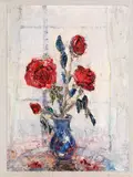 'Still life of flowers' by American School, circa 1920, oil on board, sold Nov 2014
