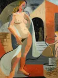 Female nude and cupid by Cissie Kean, oil on canvas, sold Nov 2014