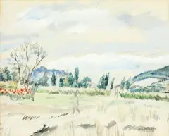 Figure on a country path by Enslin Hercules du Plessis, watercolour, gouache and pencil, sold Nov 2014