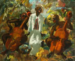 Jazz musicians by British School, oil on canvas, sold Nov 2014