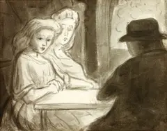 Figures seated at a table by Edward Ardizzone, pen, ink and wash, sold Nov 2014