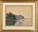 Hudson River scene titled Nyack by Achilles Begoden, watercolor, sold May 2023