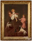 of children playing by George W. Storm, oil on canvas, sold Apr 2023