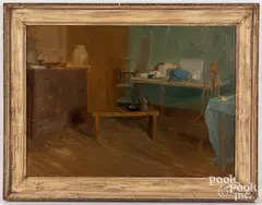 Interior with Bench by Giovanni Casadei, oil on canvas, sold Apr 2023