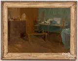 Interior with Bench by Giovanni Casadei, oil on canvas, sold Apr 2023