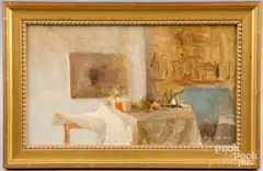 interior by Giovanni Casadei, oil on board, sold Apr 2023