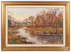 landscape Spring Reflections by Wayne Morrell, oil on board, sold Apr 2023