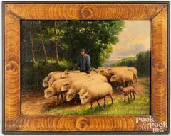 shepherd and sheep by Annie Snyder, oil on canvas, sold Apr 2023