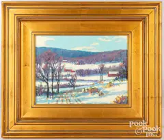 winter landscape by Thomas Dougherty, oil on board, sold Apr 2023