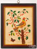 of a bird perched on cherry tree by David Ellinger, watercolor, sold Apr 2023