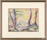 of a wooded landscape by Albert Van Nesse Greene, watercolor on paper, sold Feb 2023