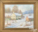 board Chester County winter landscape with farmhouse by Albert Van Nesse Greene, oil on canvas mounted on paper, sold Jan 2023