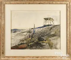 titled The Lookout or Borestone Mountain by Andrew Wyeth, watercolor, sold Jan 2023