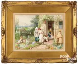 titled The Little Gardeners by Myles Birket Foster, watercolor and gouache, sold Jan 2023