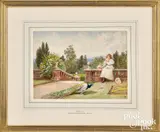 titled The Terrace by Myles Birket Foster, watercolor, sold Jan 2023