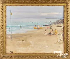titled The Beach Deauville - Morning by John Lavery, oil on board, sold Jan 2023