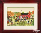 of a country auction by Hattie Klapp Brunner, watercolor and gouache, sold Jan 2023