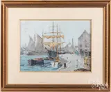 harbor scene by Jack Coggins, oil on board, sold Nov 2022