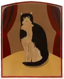 FOLK ART CAT PAINTING by Paul Nicholas Kitchin, oil on shaped panel, sold Jun 2024