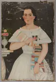 FOLK ART PORTRAIT OF MARY C. BARNES (SOMERSET CO., PENNSYLVANIA, B.1844) by John James Trumbull Arnold, oil on canvas, sold Jun 2024