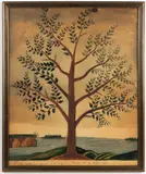 CONNECTICUT COE FAMILY TREE LARGE FOLK ART DRAWING by Litchfield Co., watercolor and ink on paper, sold Jun 2024