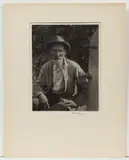 APPALACHIAN MAN BY CISTERN PHOTOGRAPHIC PORTRAIT by Doris Ulmann, platinum print featuring an older man wearing a hat and spectacles, sold Jun 2024