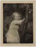 GIRL IN TREE PHOTOGRAPHIC PRINT by Doris Ulmann, oil pigment print on tissue paper depicting a girl sitting in a tree, sold Jun 2024