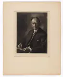 MUSTACHED MAN PHOTOGRAPHIC PORTRAIT by Doris Ulmann, oil emulsion print on tissue paper depicting a sitting gentleman wearing a suit, sold Jun 2024