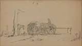 CHESTERFIELD CO., VIRGINIA CIVIL WAR PEN AND INK DRAWING by Julian Scott, pen and ink with pencil details on paper, sold Jun 2024