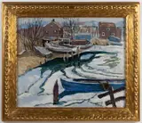 NEW ENGLAND DOCKSIDE PAINTING by Harry Hering, oil on canvas, sold Jun 2024