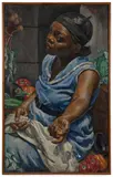 PORTRAIT OF A VEGETABLE VENDOR by Edmund Archer, oil on canvas, sold Jun 2024