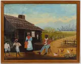 BLACK AMERICANA FOLK ART GENRE PAINTING by Nannie Wright Stephens, oil on canvas, sold Jun 2024