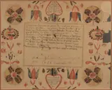 ATTRIBUTED, FOLK ART FRAKTUR BIRTH AND BAPTISMAL CERTIFICATE by Martin Brechall, watercolor and ink on paper, sold Jun 2024