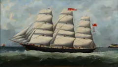 VANCOUVER SCHOONER PAINTING by Édouard Adam, oil on canvas, sold Jun 2024