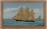 FOLK ART NEEDLEWORK SHIP PORTRAIT OF , WHITE CLOUD by Thomas H. Willis, oil on canvas with silk thread and silk / satin fabrics, sold Jun 2024