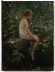 IMPRESSIONISTIC PORTRAIT OF A NUDE BATHER by Lillian Genth, oil on canvas, sold Jun 2024