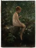 IMPRESSIONISTIC PORTRAIT OF A NUDE BATHER by Lillian Genth, oil on canvas, sold Jun 2024