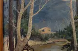 ALONG CRYSTAL RIVER LANDSCAPE PAINTING by Andrew Athan Tagaris, oil on artist's board, sold Jun 2024