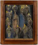 ABSTRACT / MODERNIST PAINTING by Fritz Faiss, oil / encaustic on board, sold Apr 2024