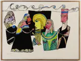 ABSTRACT / MODERNIST PAINTING by Fritz Faiss, oil / encaustic tuk-drawing on masonite board, sold Apr 2024